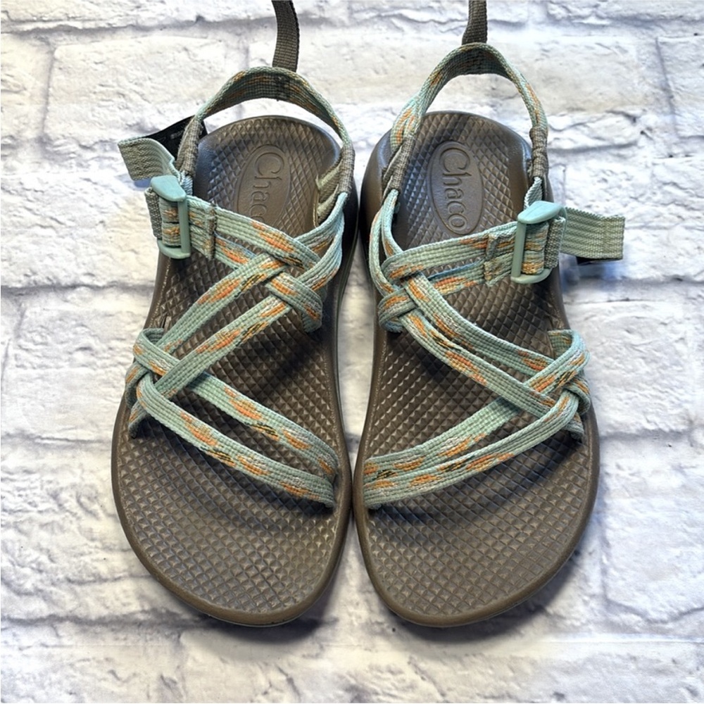 Chaco Girls ZX/1 Ecotread Sport Sandals Light Green and Beige Tan Kids Size 2